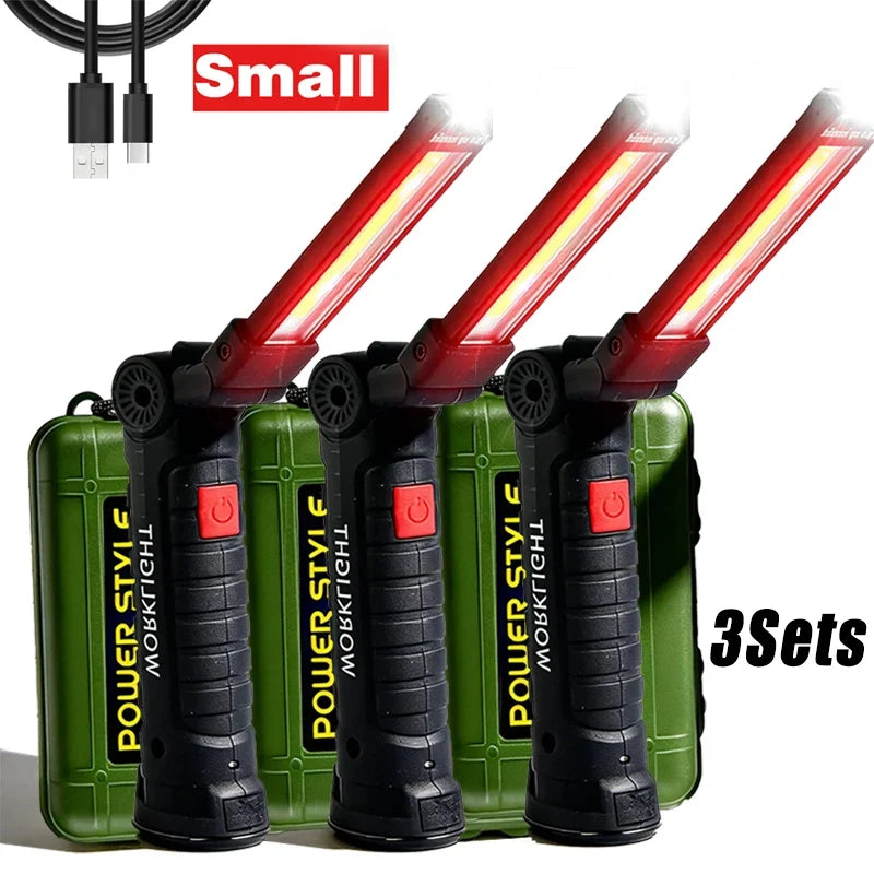 360° Rotating LED Work Light Sets 5 Modes USB Rechargeable Magnetic Base Hanging Hook Waterproof for Garage Auto Repair Camping