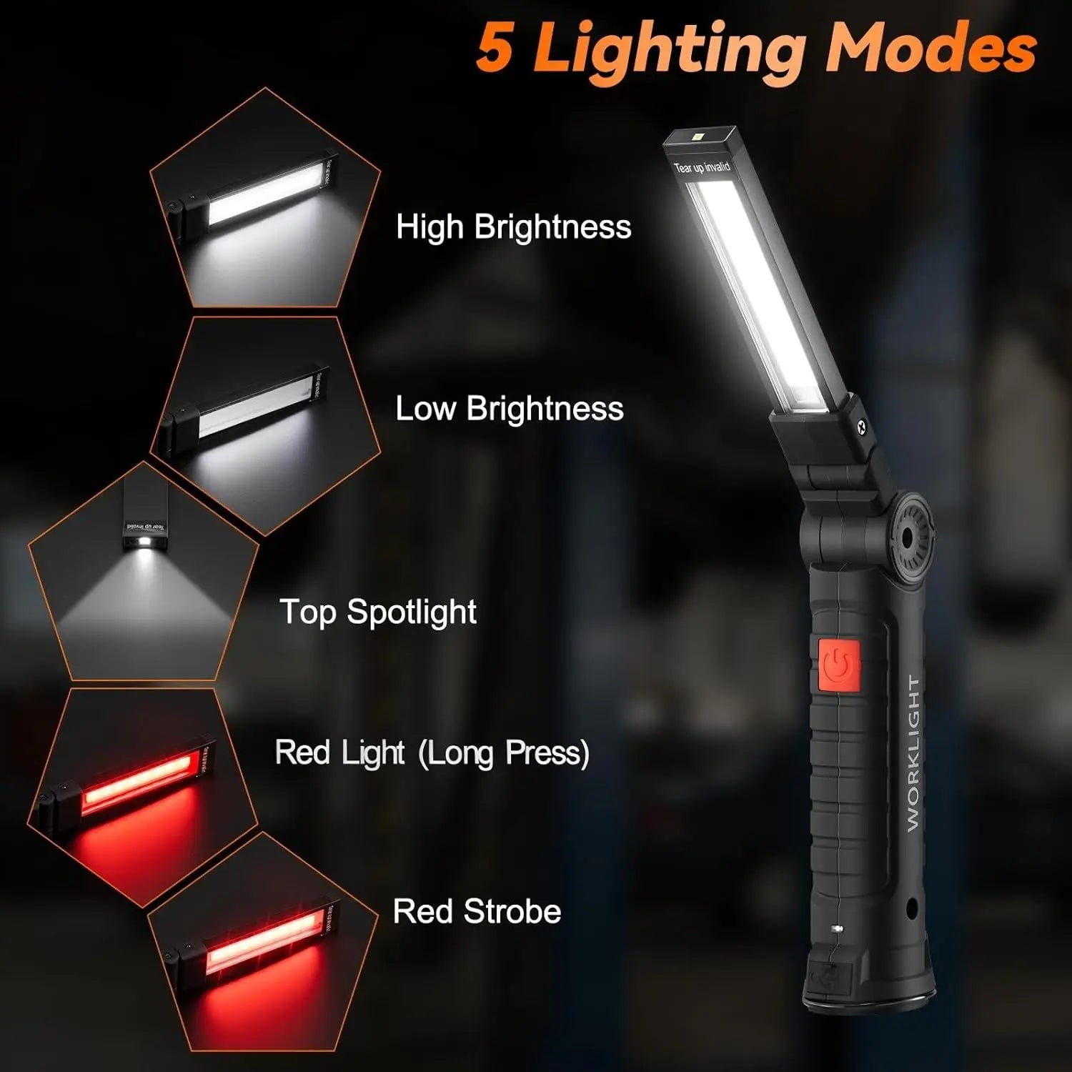 360° Rotating LED Work Light Sets 5 Modes USB Rechargeable Magnetic Base Hanging Hook Waterproof for Garage Auto Repair Camping