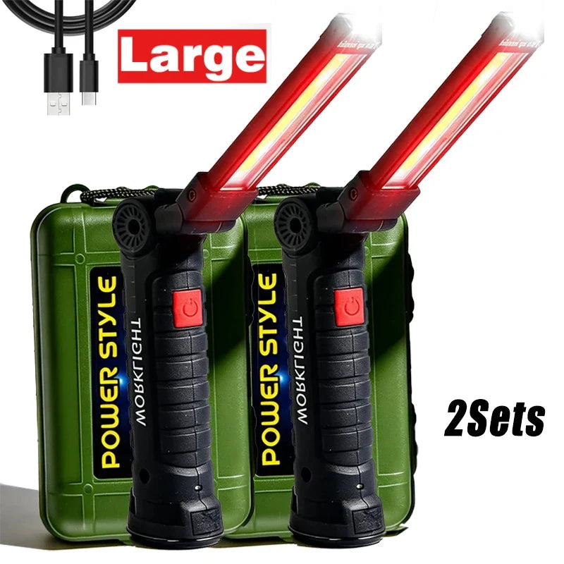 360° Rotating LED Work Light Sets 5 Modes USB Rechargeable Magnetic Base Hanging Hook Waterproof for Garage Auto Repair Camping