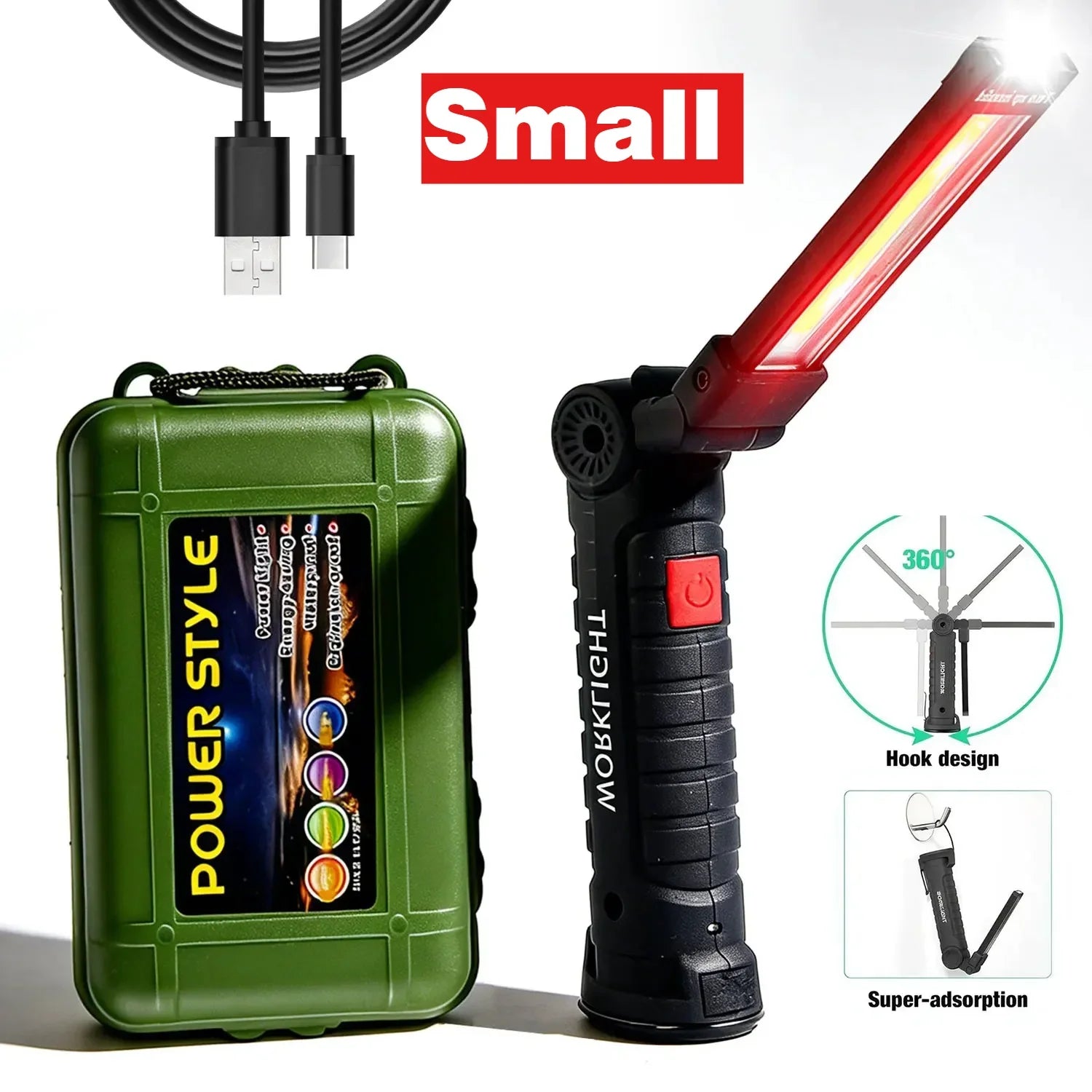 360° Rotating LED Work Light Sets 5 Modes USB Rechargeable Magnetic Base Hanging Hook Waterproof for Garage Auto Repair Camping
