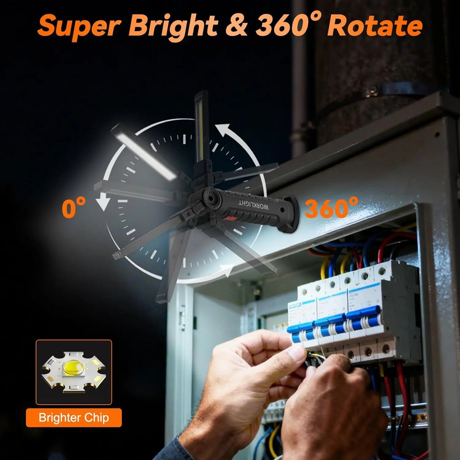 360° Rotating LED Work Light Sets 5 Modes USB Rechargeable Magnetic Base Hanging Hook Waterproof for Garage Auto Repair Camping