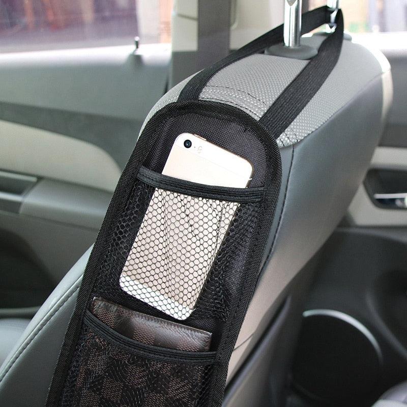 Car Seat Side Organizer with Mesh Pockets & Phone Holder